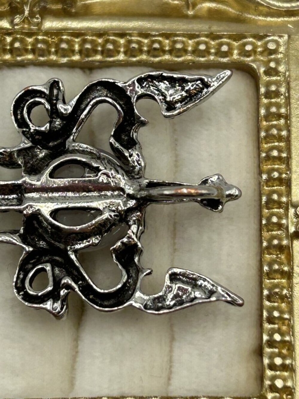Gothic Dragon Sword Pendant Clear Cabochon Fantasy Medieval Silvertone - Picture 10 of 12